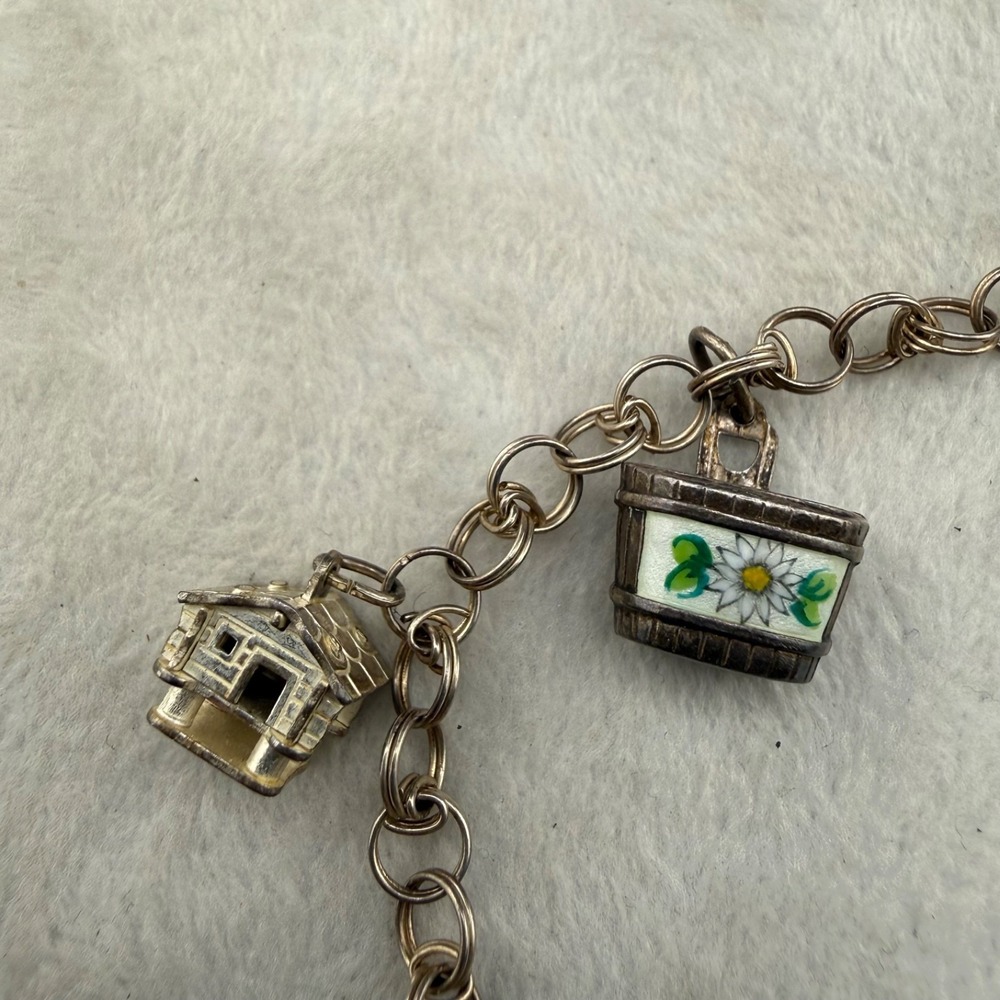 Vintage Signed 800 Silver Charm Bracelet Travel 8" - Picture 4 of 11